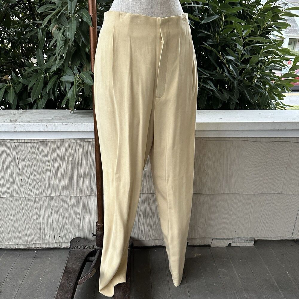 Dana Buchman Beige Silk Pants Womens Size M Elastic Waist Straight Leg